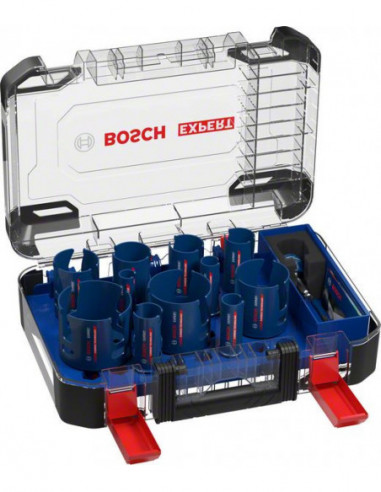 BOSCH EXPERT 2608900489 Set de sierra de corona EXPERT Construction Material de 20/22/25/32/35/40/44/51/60/68/76 mm, 15 unidades