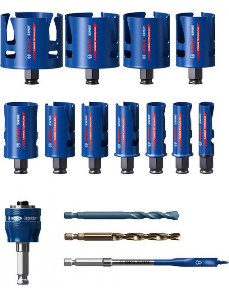 Set de sierra de corona EXPERT Construction Material de 20/22/25/32/35/40/44/51/60/68/76 mm, 15 unidades