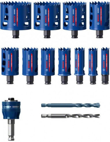 BOSCH EXPERT 2608900448 Set de sierra de corona EXPERT Tough Material de 20/22/25/32/35/40/44/51/60/68/76 mm, 14 unidades