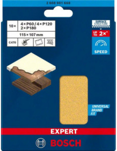 BOSCH EXPERT 2608901668 Set de hojas de lija EXPERT C470 de 115 x 107 mm, G 60/120/180, 10 unidades 2