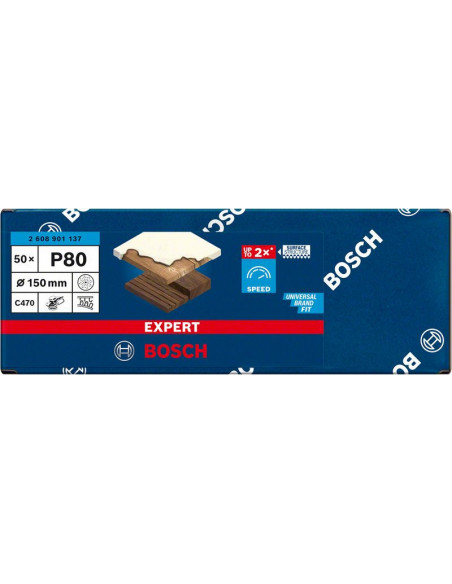 Papel de lija EXPERT C470 multiperforado para lijadoras excéntricas de 150 mm, G 80, 50 unidades