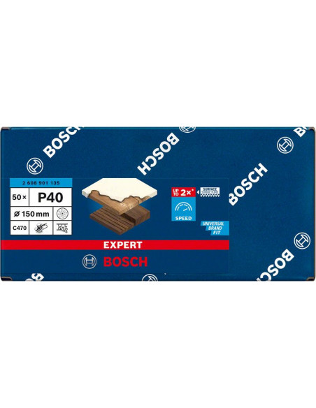 Papel de lija EXPERT C470 multiperforado para lijadoras excéntricas de 150 mm, G 40, 50 unidades