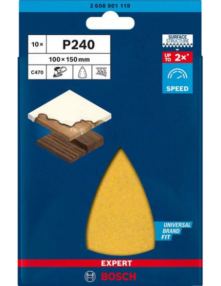 Papel de lija EXPERT C470 con 7 orificios para multilijadoras de 100 x 150 mm, G 240 10 unidades