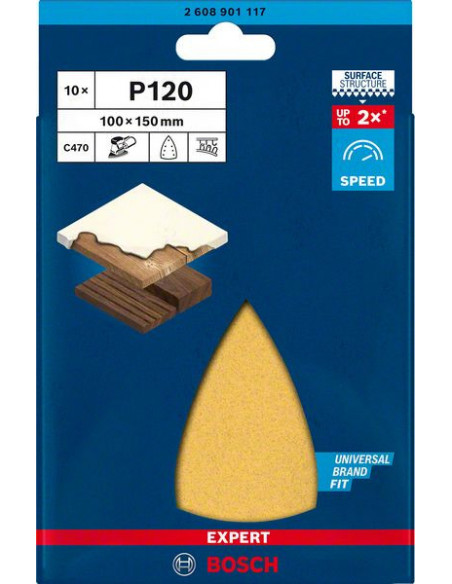 Papel de lija EXPERT C470 con 7 orificios para multilijadoras de 100 x 150 mm, G 120 10 unidades