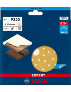 BOSCH EXPERT 2608901109 Papel de lija EXPERT C470 multiperforado para lijadoras excéntricas de 150 mm, G 320, 5 unidades 2