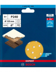 BOSCH EXPERT 2608901098 Papel de lija EXPERT C470 multiperforado para lijadoras excéntricas de 125 mm, G 240, 5 unidades 2