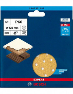 BOSCH EXPERT 2608901093 Papel de lija EXPERT C470 multiperforado para lijadoras excéntricas de 125 mm, G 60, 5 unidades 2