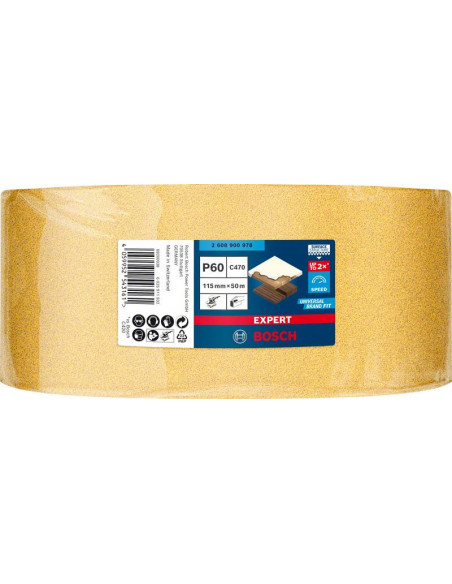 Rollo de papel de lija EXPERT C470 para lijado manual de 115 mm x 50 m, G 60