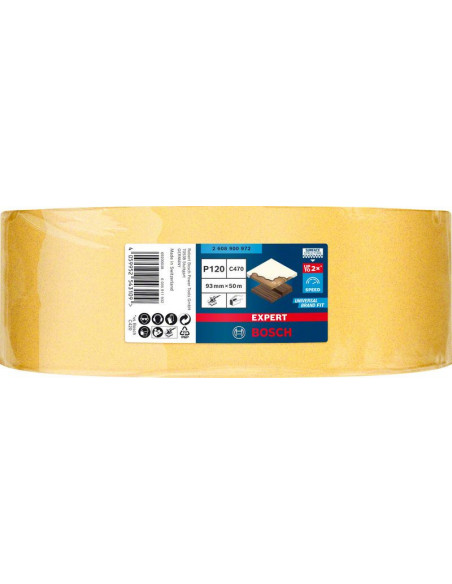 Rollo de papel de lija EXPERT C470 para lijado manual de 93 mm x 50 m, G 120