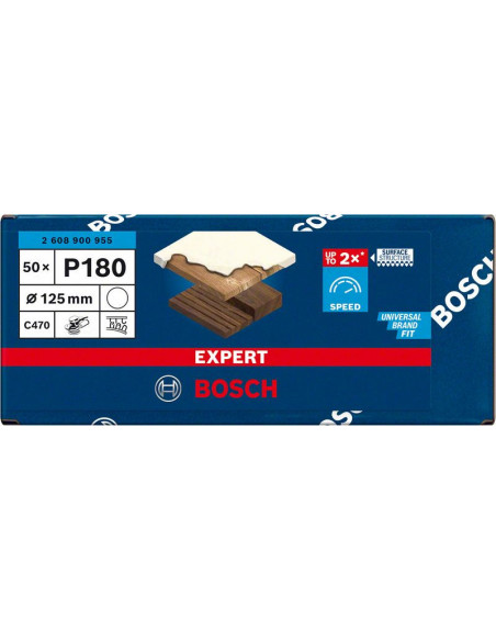Papel de lija EXPERT C470 sin orificios para amoladoras y taladros de 125 mm, G 180 50 unidades