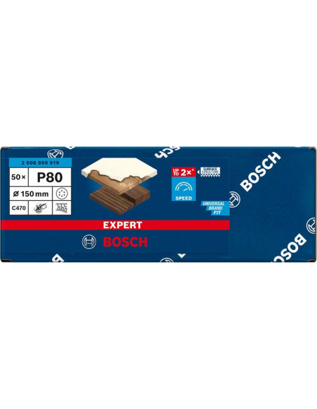 Papel de lija EXPERT C470 con 6 orificios para lijadoras excéntricas de 150 mm, G 80, 50 unidades