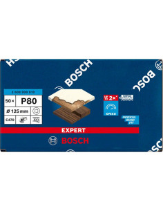BOSCH EXPERT 2608900910 Papel de lija EXPERT C470 con 8 orificios para lijadoras excéntricas de 125 mm, G 80, 50 unidades 2