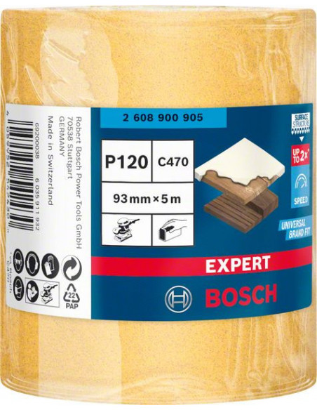 Rollo de papel de lija EXPERT C470 para lijado manual de 93 mm, 5 m, G 120