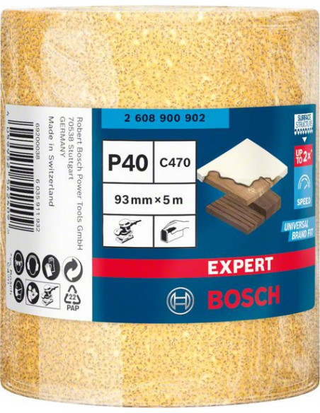 Rollo de papel de lija EXPERT C470 para lijado manual de 93 mm, 5 m, G 40