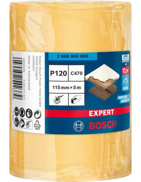Rollo de papel de lija EXPERT C470 para lijado manual de 115 mm, 5 m, G 120