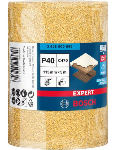Rollo de papel de lija EXPERT C470 para lijado manual de 115 mm, 5 m, G 40