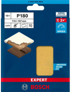 BOSCH EXPERT 2608900894 Papel de lija EXPERT C470 con 6 orificios para lijadoras orbitales 115 x 107 mm, G 180 10 unidades 2