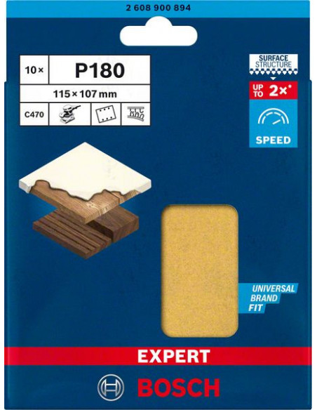Papel de lija EXPERT C470 con 6 orificios para lijadoras orbitales 115 x 107 mm, G 180 10 unidades
