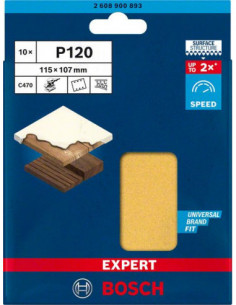 BOSCH EXPERT 2608900893 Papel de lija EXPERT C470 con 6 orificios para lijadoras orbitales 115 x 107 mm, G 120 10 unidades 2