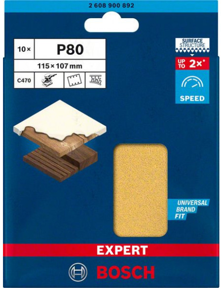 Papel de lija EXPERT C470 con 6 orificios para lijadoras orbitales 115 x 107 mm, G 80 10 unidades