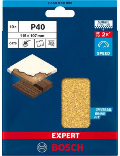 BOSCH EXPERT 2608900890 Papel de lija EXPERT C470 con 6 orificios para lijadoras orbitales 115 x 107 mm, G 40 10 unidades 2