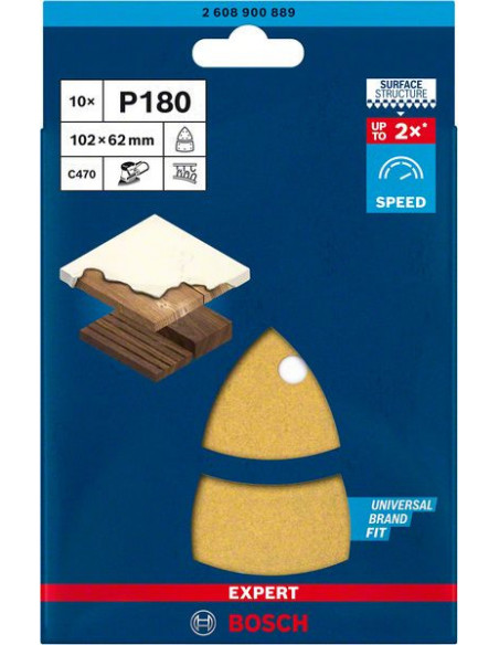 Papel de lija EXPERT C470 con 11 orificios para multilijadoras de 102 x 62 mm, 93 mm, G 180, 10 unidades