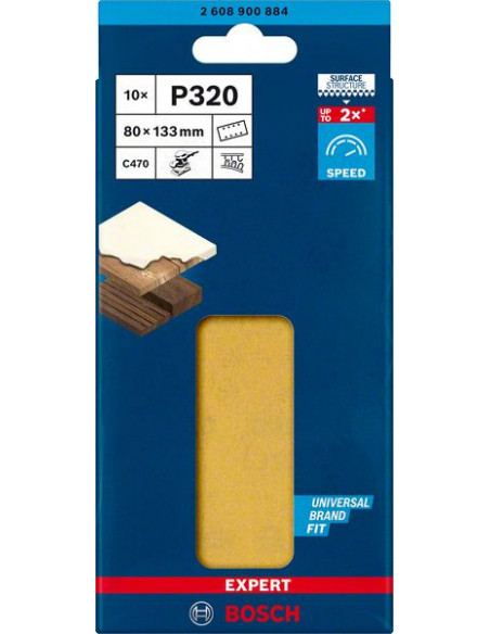 Papel de lija EXPERT C470 con 8 orificios para lijadoras orbitales 80 x 133 mm, G 320 10 unidades
