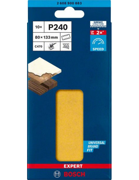Papel de lija EXPERT C470 con 8 orificios para lijadoras orbitales 80 x 133 mm, G 240 10 unidades