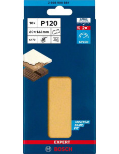 BOSCH EXPERT 2608900881 Papel de lija EXPERT C470 con 8 orificios para lijadoras orbitales 80 x 133 mm, G 120 10 unidades 2