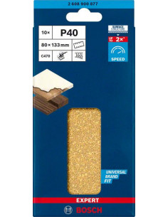 BOSCH EXPERT 2608900877 Papel de lija EXPERT C470 con 8 orificios para lijadoras orbitales 80 x 133 mm, G 40 10 unidades 2