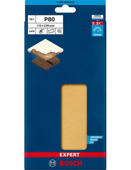 Papel de lija EXPERT C470 con 14 orificios para lijadoras orbitales 115 x 230 mm, G 80 10 unidades