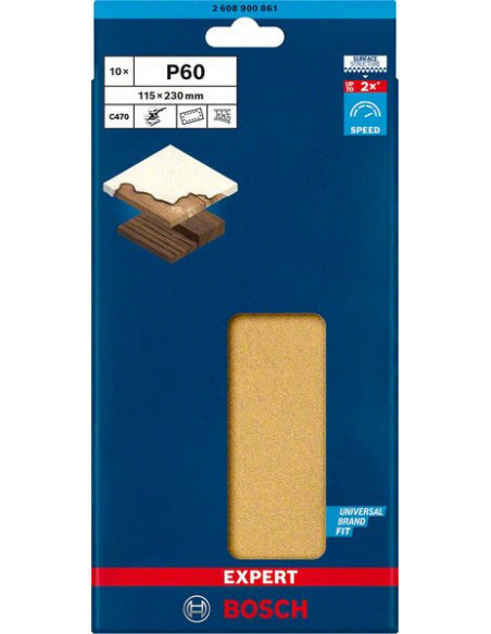 Papel de lija EXPERT C470 con 14 orificios para lijadoras orbitales 115 x 230 mm, G 60 10 unidades