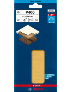 BOSCH EXPERT 2608900859 Papel de lija EXPERT C470 con 8 orificios para lijadoras orbitales 93 x 186 mm, G 400 10 unidades 2