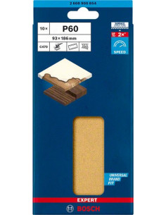 BOSCH EXPERT 2608900854 Papel de lija EXPERT C470 con 8 orificios para lijadoras orbitales 93 x 186 mm, G 60 10 unidades 2