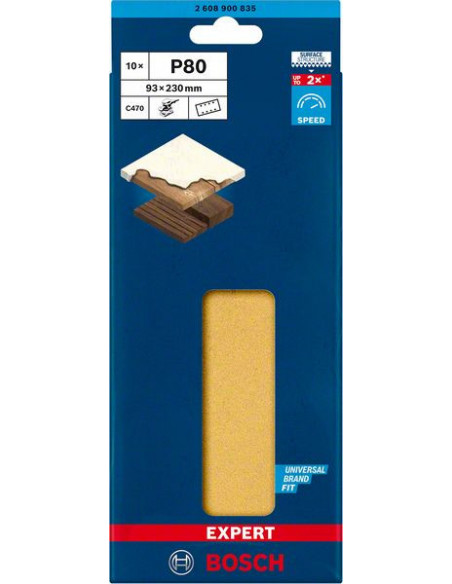 Papel de lija EXPERT C470 con 8 orificios para lijadoras orbitales 93 x 230 mm, G 80 10 unidades