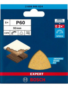 BOSCH EXPERT 2608900824 Papel de lija EXPERT C470 para lijadoras delta de 93 mm, G 60, 5 unidades 2