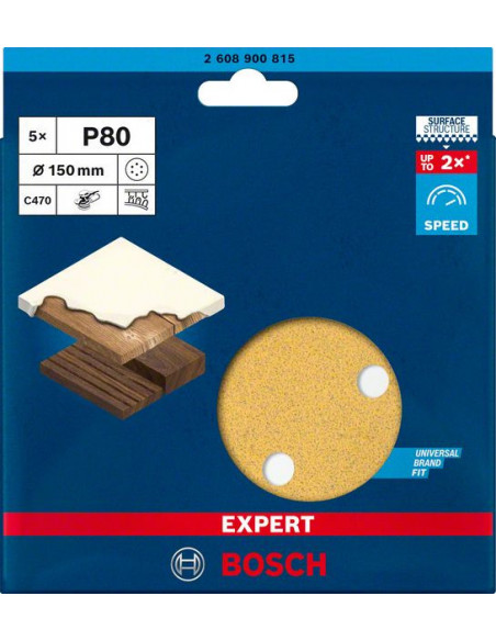 Papel de lija EXPERT C470 con 6 orificios para lijadoras excéntricas de 150 mm, G 80, 5 unidades