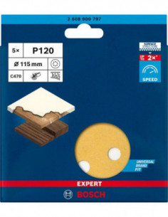 BOSCH EXPERT 2608900797 Papel de lija EXPERT C470 con 8 orificios para lijadoras excéntricas de 115 mm, G 120, 5 unidades 2