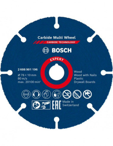 BOSCH EXPERT 2608901196 Disco de corte EXPERT Carbide Multi Wheel de 76 mm, 10 mm