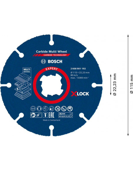 BOSCH 2608901192 Disco de corte EXPERT Carbide Multi Wheel X-LOCK (115 x 22,23 mm)