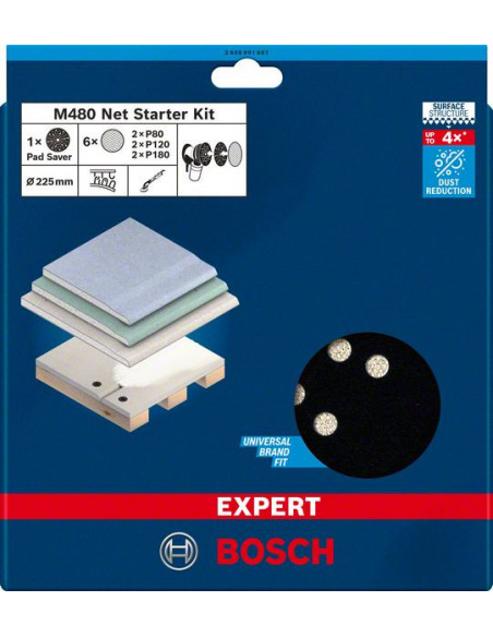 Set de mallas de lija EXPERT M480 de 225 mm, G 80/120/180/protector de plato, 7 unidades