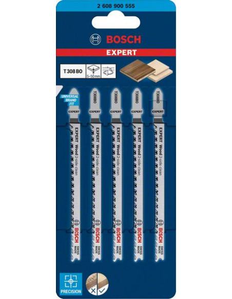 Hoja de sierra de calar EXPERT 'Wood 2-side clean' T 308 BO, 5 unidades