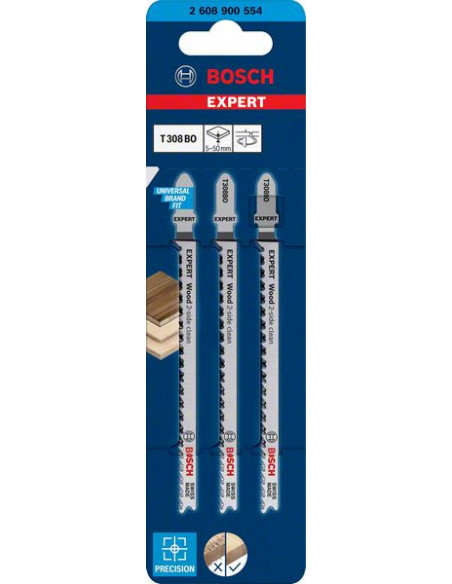 Hoja de sierra de calar EXPERT 'Wood 2-side clean' T 308 BO, 3 unidades
