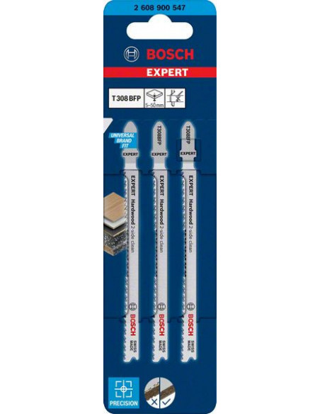 Hoja de sierra de calar EXPERT ‘Hardwood 2-side clean’ T 308 BFP, 3 unidades