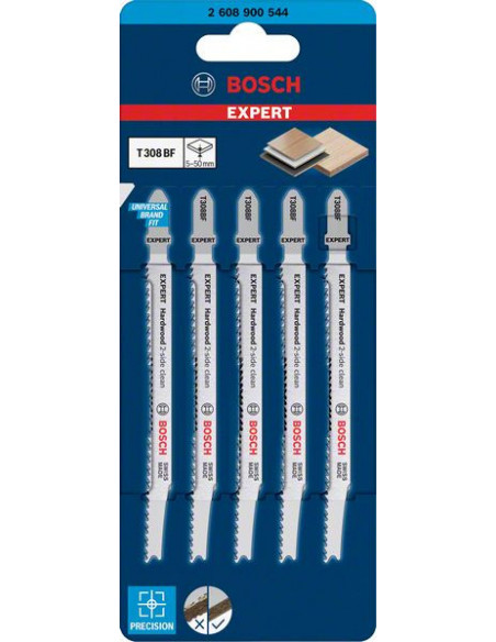 Hoja de sierra de calar EXPERT ‘Hardwood 2-side clean’ T 308 BF, 5 unidades