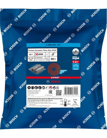 Disco de fibra EXPERT R781 Prisma Ceramic X-LOCK de 115 mm, 22,23 mm, G 36