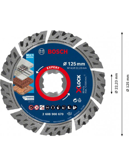 Disco de corte de diamante EXPERT MultiMaterial X-LOCK de 125 x 22,23 x 2,4 x 12 mm