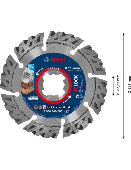 Disco de corte de diamante EXPERT MultiMaterial X-LOCK de 115 x 22,23 x 2,4 x 12 mm