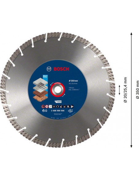 Disco de corte de diamante EXPERT MultiMaterial de 350 x 20/25,40 x 3,3 x 15 mm