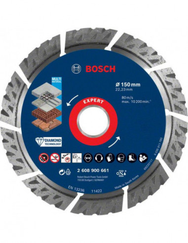 BOSCH EXPERT 2608900661 Disco de corte de diamante EXPERT MultiMaterial de 150 x 22,23 x 2,4 x 12 mm